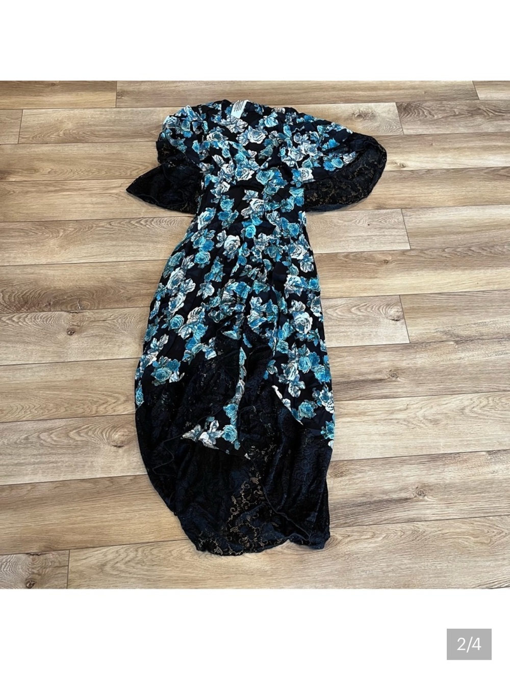 Free People Size 2 Midnight Garden Cape Maxi Lace Short Sleeve Floral Feminine